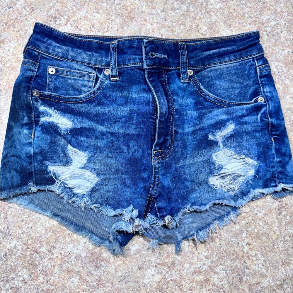 American Eagle Outfitters Blue Distressed Jean Shorts